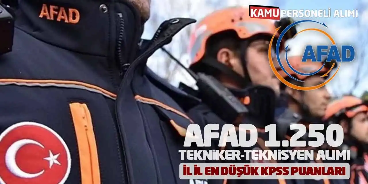 AFAD 1.250 Tekniker-Teknisyen Alımı: İl İl En Düşük KPSS Puanları