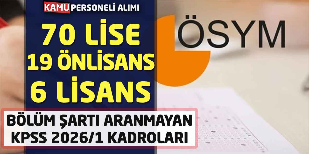 Bölüm Şartı Aranmayan KPSS 2026/1 Kadroları! Lise, Önlisans, Lisans