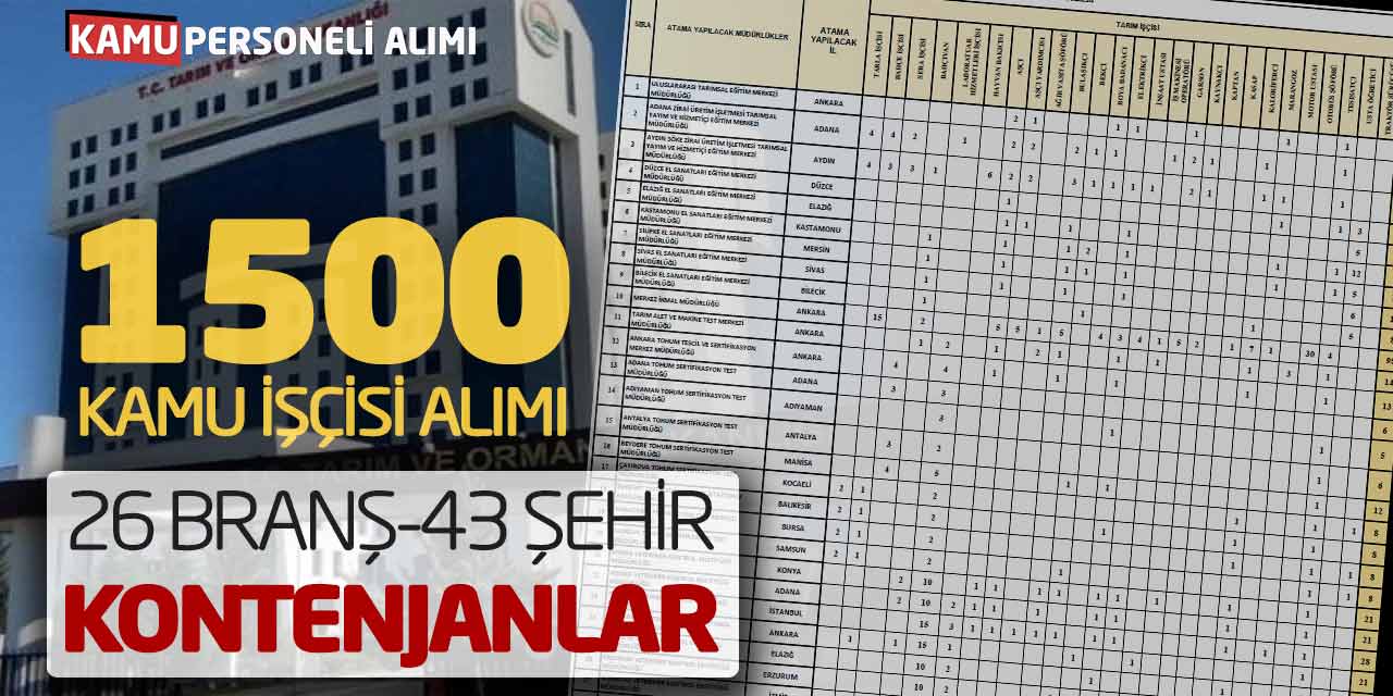 Tarım Bakanlığı 1.500 Kamu İşçisi Alımı! 26 Branş 43 Şehir-Kontenjanlar