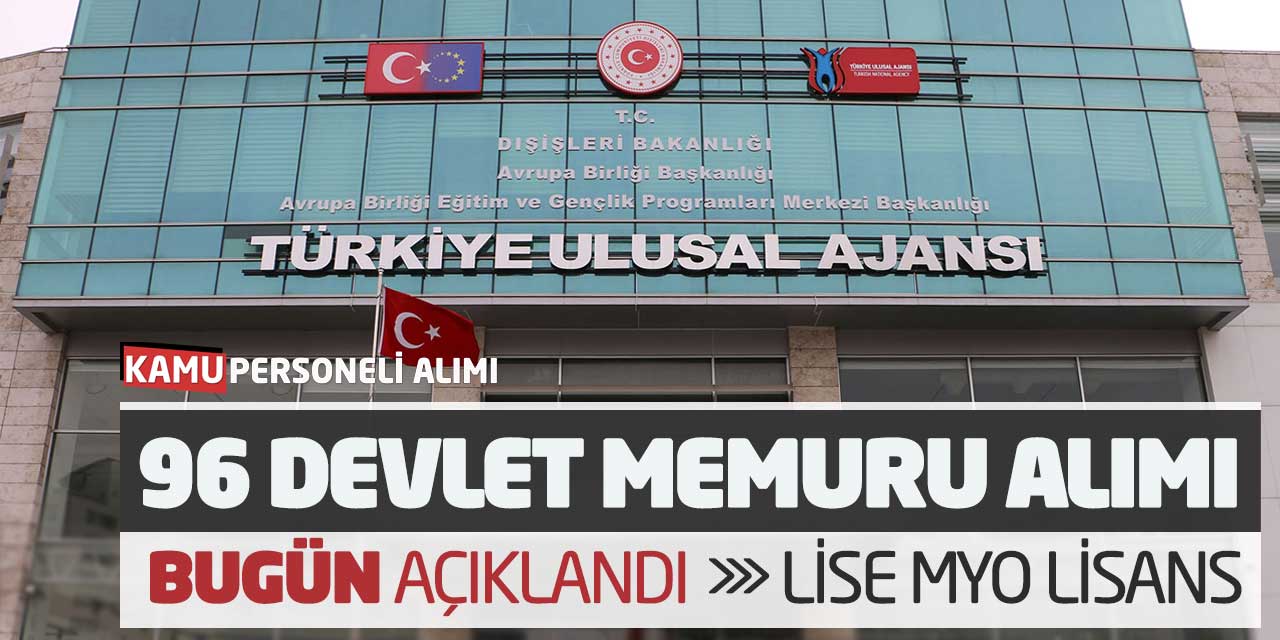 Türkiye Ulusal Ajansı 96 Devlet Memuru Alımı Açıklandı! Lise MYO Lisans