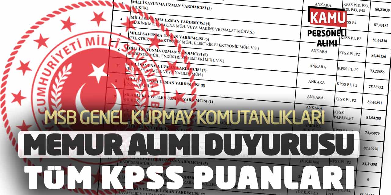 MSB Genel Kurmay Komutanlıklar Memur Alımı Duyurusu! Tüm KPSS Puanları