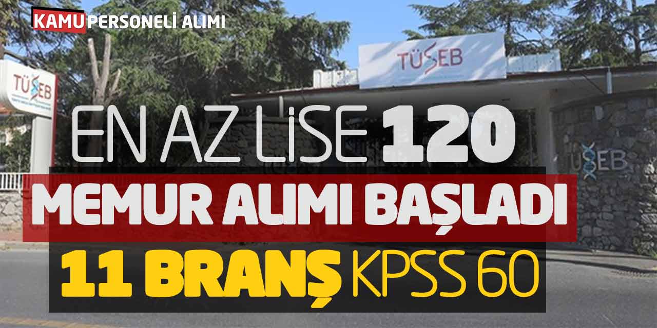 TÜSEB En Az Lise 120 Memur Alımı Başladı! 11 Branş KPSS 60