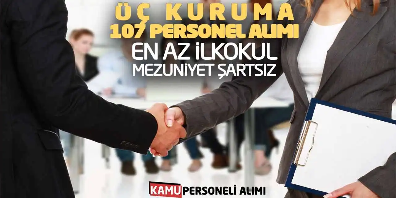 3 Kuruma 107 Personel Alımı: En Az İlkokul-Mezuniyet Şartsız